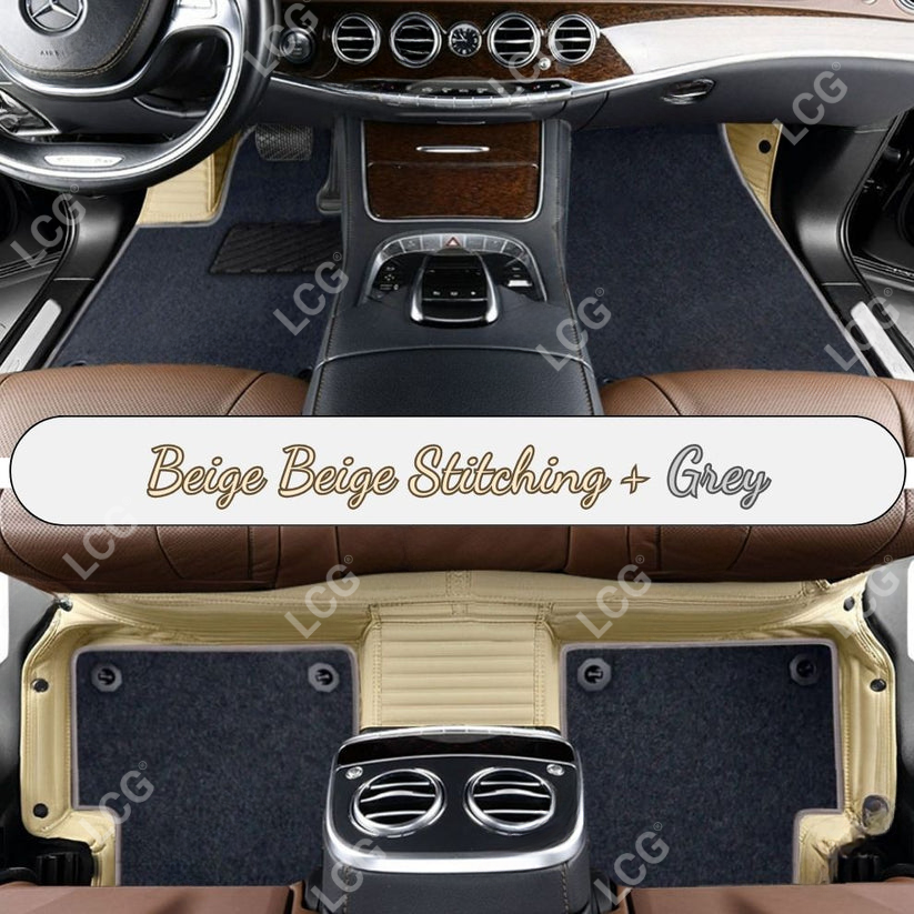 BEIGE STRIPE BASE WITH GRAY TOP CARPET DOUBLE LAYER CAR MAT SET