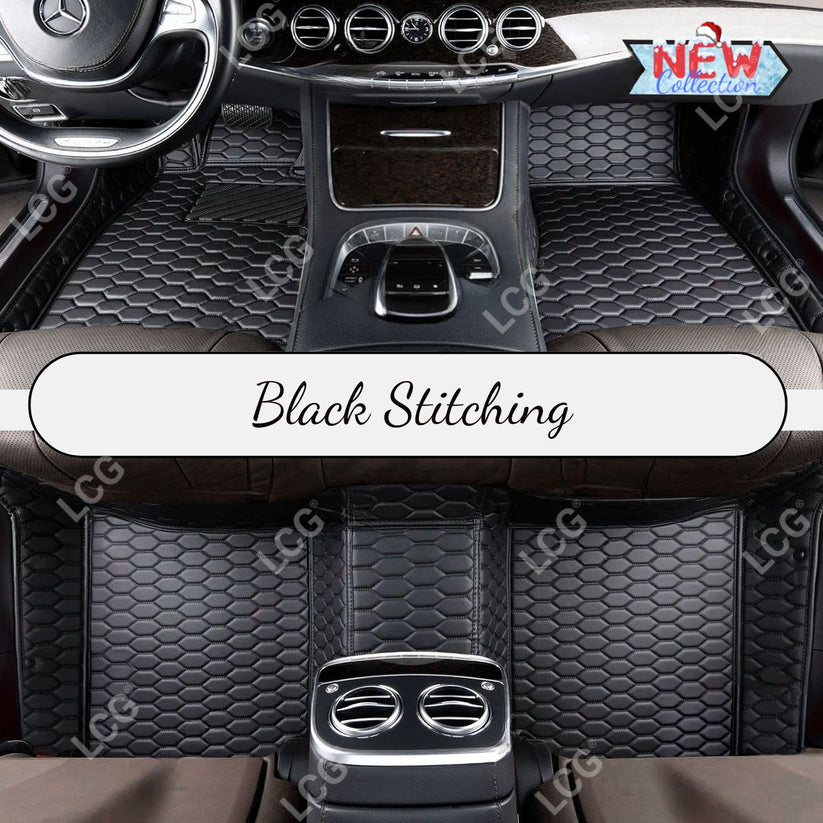 BLACK & BLACK STITCHING HONEY COMB LUXURY CAR MATS SET