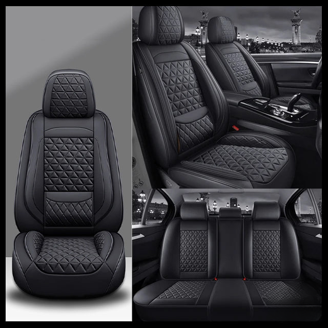 Black Breathable Waterproof Diamond Pattern Leather Seat Cover for Cars