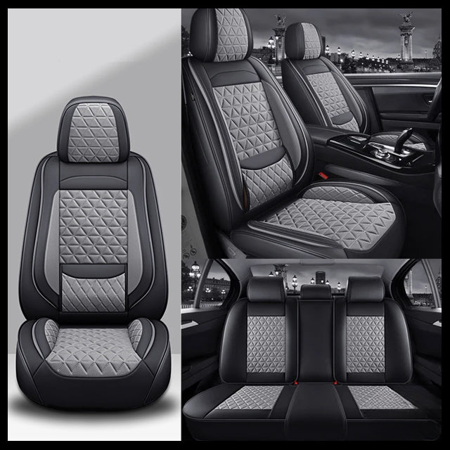 Black & Grey Breathable Waterproof Diamond Pattern Leather Seat Cover for Cars