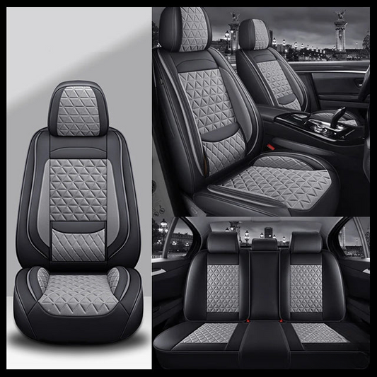 Black & Grey Breathable Waterproof Diamond Pattern Leather Seat Cover for Cars
