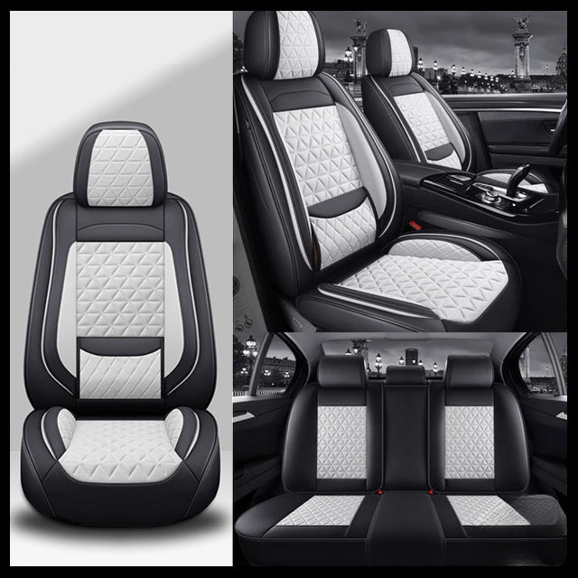 Black & White Breathable Waterproof Diamond Pattern Leather Seat Cover for Cars