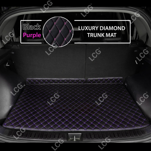 BLACK & PURPLE STITCHING DIAMOND LUXURY BASE TRUNK CAR MATS SET