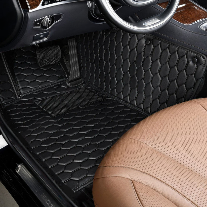 BLACK & BLACK STITCHING HONEY COMB LUXURY CAR MATS SET