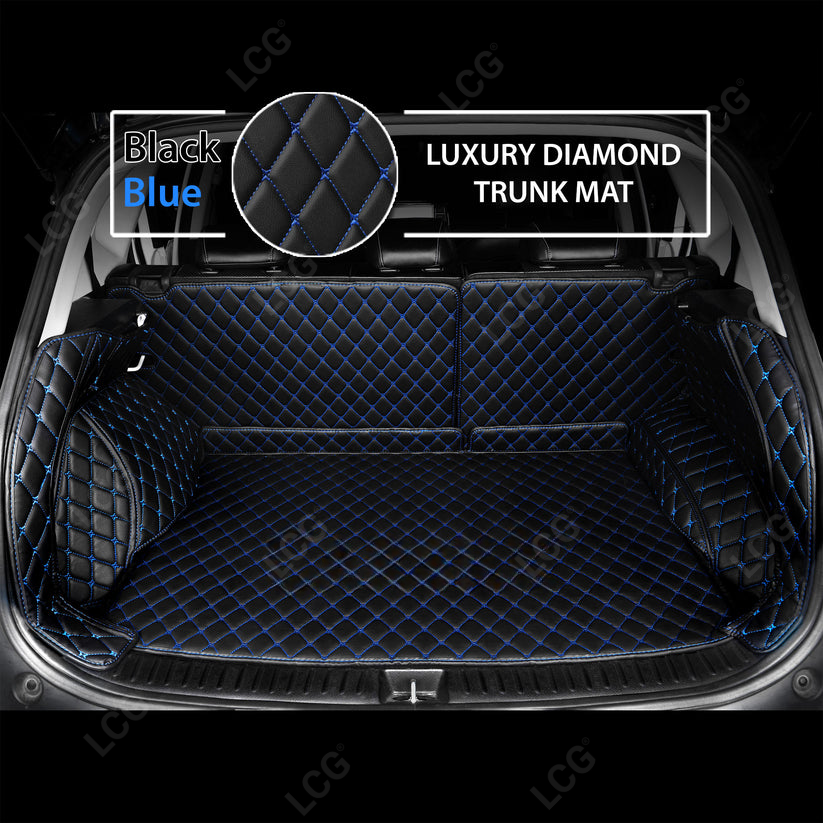 BLACK & BLUE STITCHING 3D SERIES DIAMOND LUXURY TRUNK CAR MATS SET