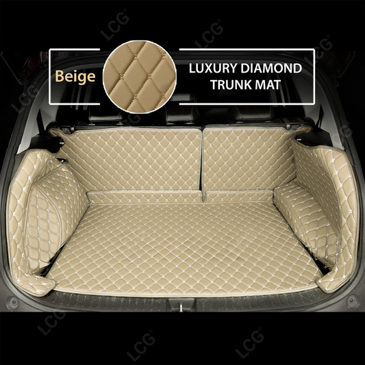 CREAM BEIGE STITCHING 3D SERIES DIAMOND LUXURY TRUNK CAR MATS SET