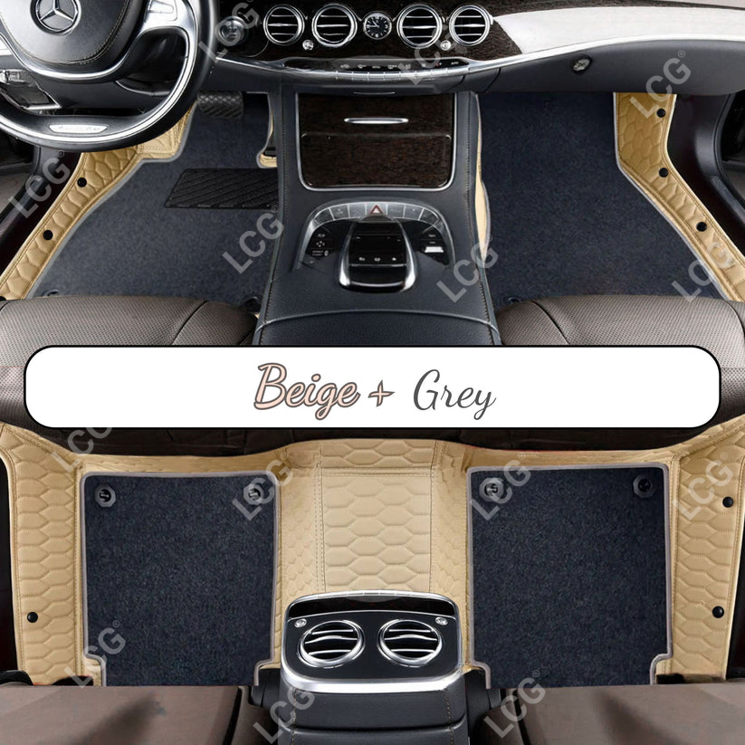 CREAM BEIGE HONEYCOMB BASE DOUBLE LAYER CAR MAT SET