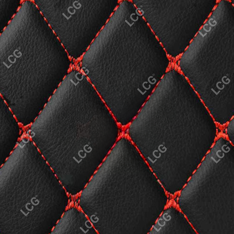 BLACK & RED STITCHING DIAMOND LUXURY BASE TRUNK CAR MATS SET