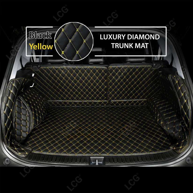 BLACK & YELLOW STITCHING 3D SERIES DIAMOND LUXURY TRUNK CAR MATS SET