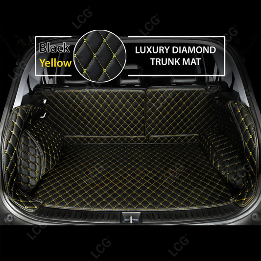 BLACK & YELLOW STITCHING 3D SERIES DIAMOND LUXURY TRUNK CAR MATS SET