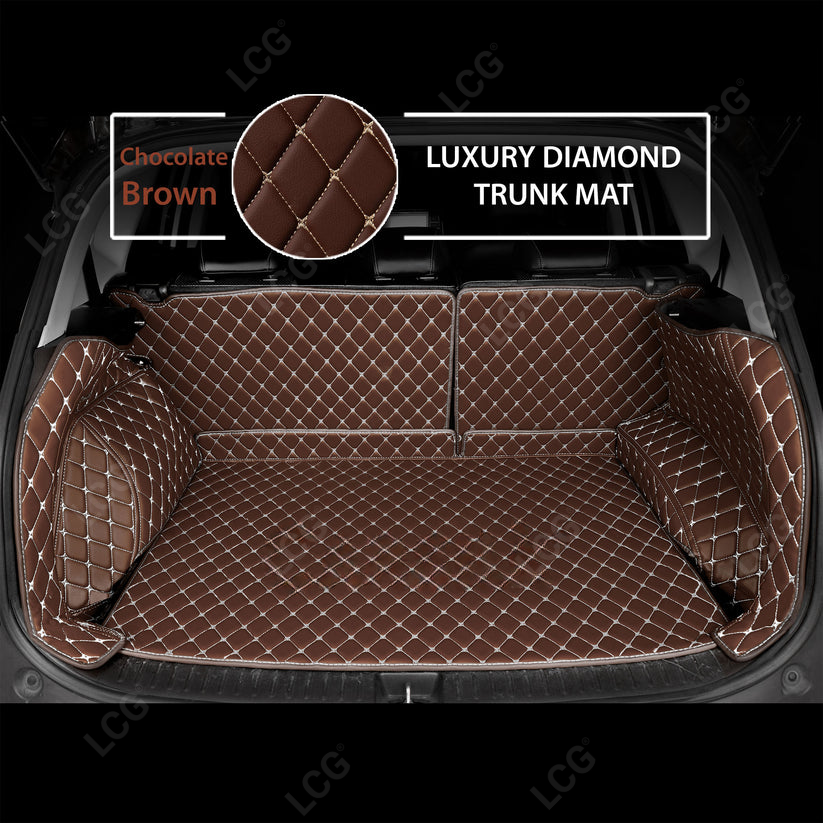 CHOCOLATE BROWN STITCHING 3D SERIES DIAMOND LUXURY TRUNK CAR MATS SET