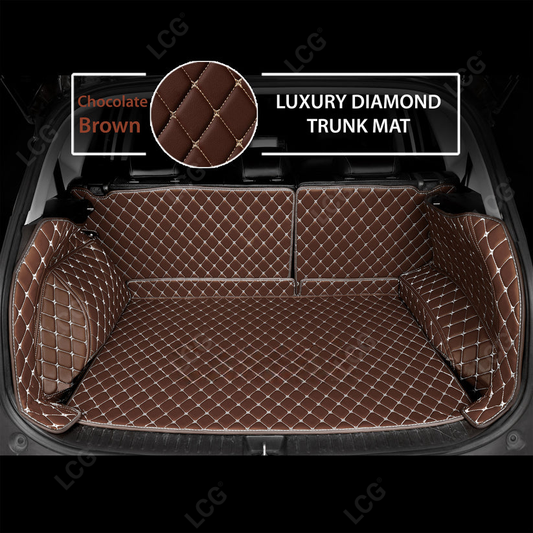CHOCOLATE BROWN STITCHING 3D SERIES DIAMOND LUXURY TRUNK CAR MATS SET