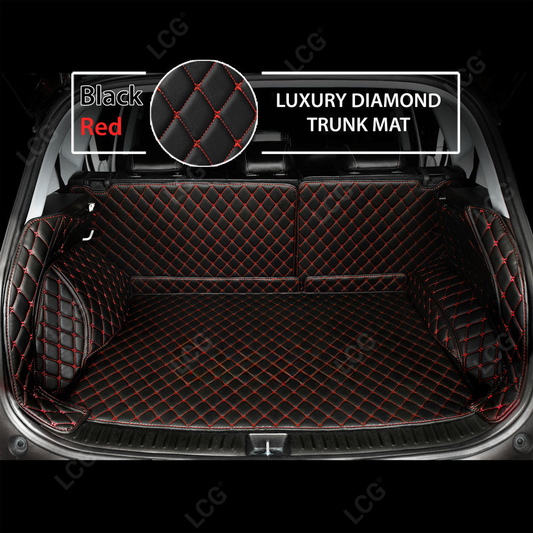 BLACK RED STITCHING 3D DIAMOND LUXURY BASE TRUNK CAR MATS SET