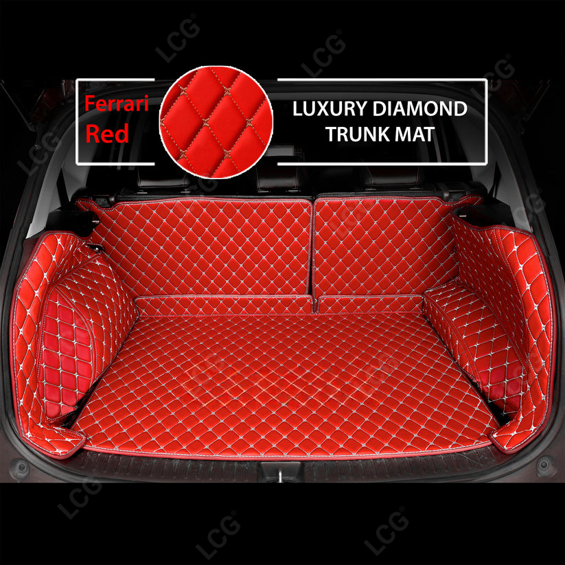 FERRARI RED STITCHING 3D SERIES DIAMOND LUXURY TRUNK CAR MATS SET