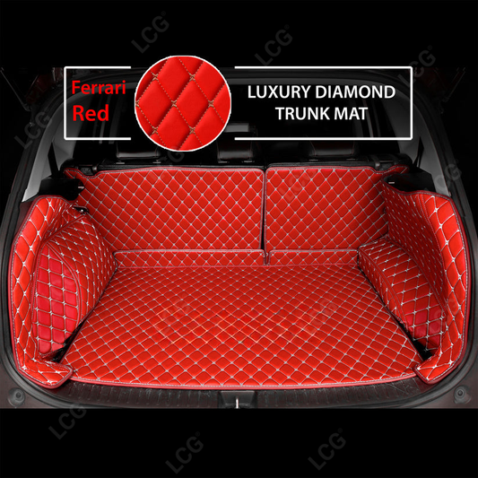 FERRARI RED STITCHING 3D SERIES DIAMOND LUXURY TRUNK CAR MATS SET