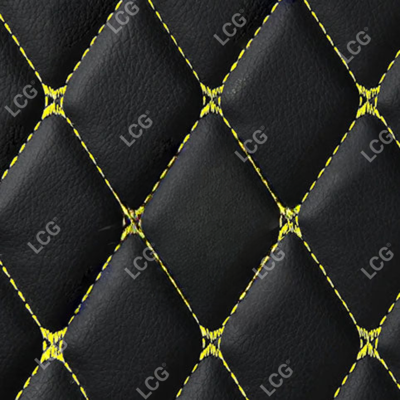BLACK & YELLOW STITCHING DIAMOND LUXURY BASE TRUNK CAR MATS SET