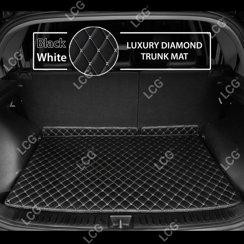 BLACK & WHITE STITCHING DIAMOND LUXURY BASE TRUNK CAR MATS SET