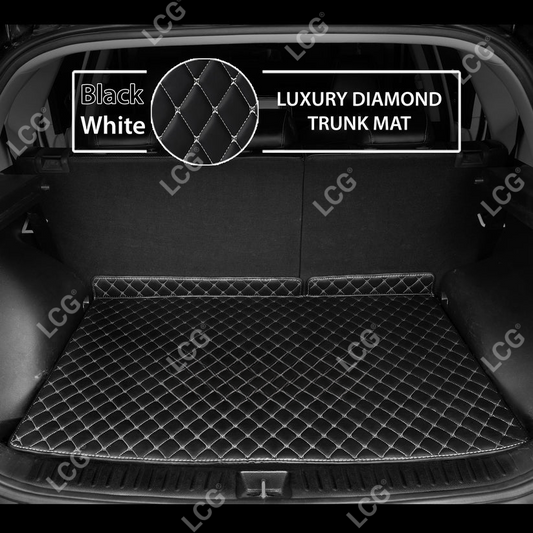 BLACK & WHITE STITCHING DIAMOND LUXURY BASE TRUNK CAR MATS SET
