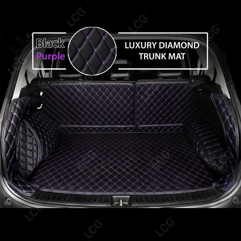 BLACK & PURPLE STITCHING 3D SERIES DIAMOND LUXURY TRUNK CAR MATS SET