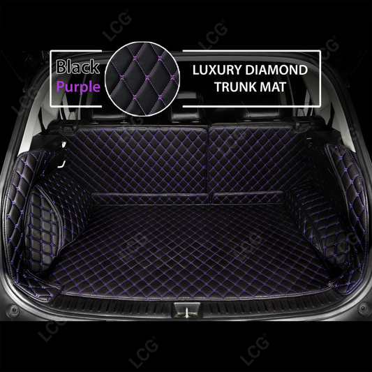 BLACK & PURPLE STITCHING 3D SERIES DIAMOND LUXURY TRUNK CAR MATS SET