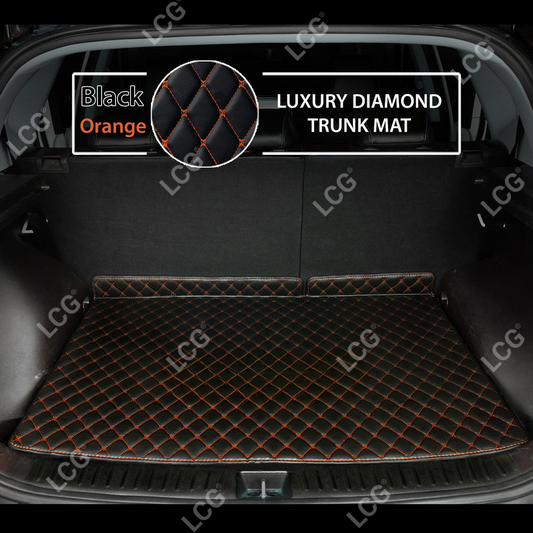 BLACK & ORANGE STITCHING DIAMOND LUXURY BASE TRUNK CAR MATS SET