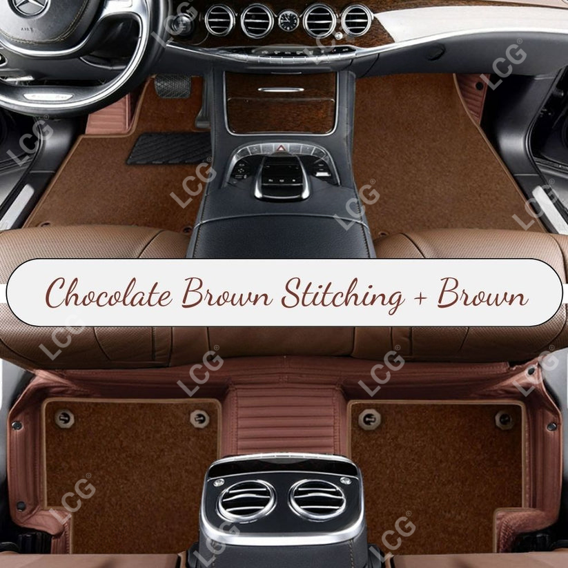 CHOCOLATE BROWN STRIPE BASE WITH BROWN TOP CARPET DOUBLE LAYER CAR MAT SET