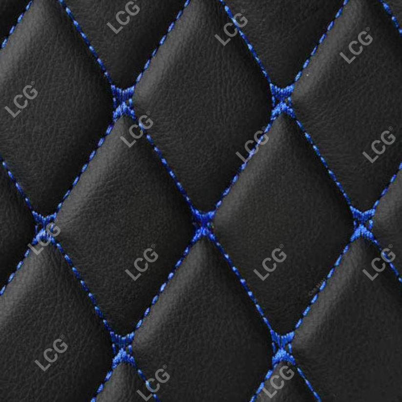 BLACK & BLUE STITCHING DIAMOND LUXURY BASE TRUNK CAR MATS SET