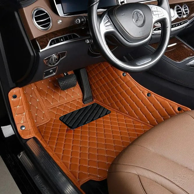 CARAMEL BROWN DIAMOND PATTERN CAR MATS SET
