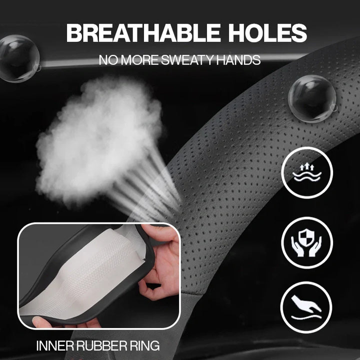 Manez Breathable Leather Steering Wheel Cover | Anti-Slip, Universal Fit