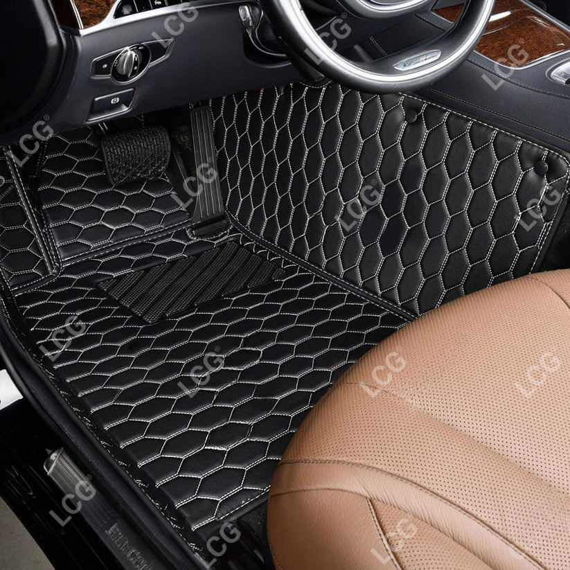 BLACK & WHITE STITCHING HONEY COMB LUXURY CAR MATS SET