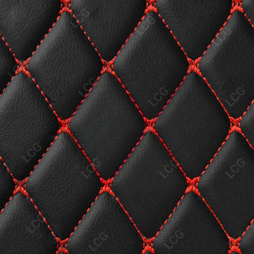 BLACK RED STITCHING 3D DIAMOND LUXURY BASE TRUNK CAR MATS SET
