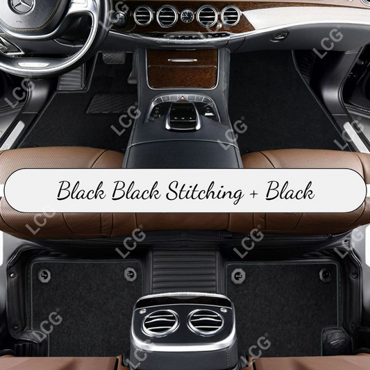 BLACK STRIPE BASE WITH BLACK TOP CARPET DOUBLE LAYER CAR MAT SET