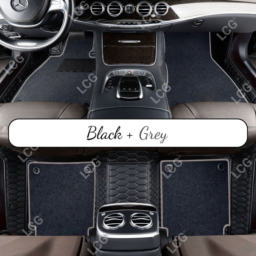 BLACK & BLACK STITCHING HONEYCOMB BASE DOUBLE LAYER CAR MAT SET