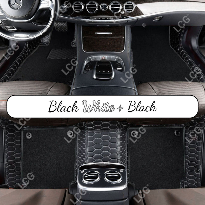 BLACK & RED STITCHING HONEYCOMB BASE DOUBLE LAYER CAR MAT SET