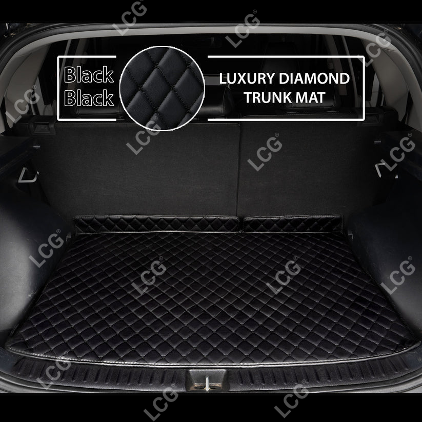 BLACK & BLACK STITCHING DIAMOND LUXURY BASE TRUNK CAR MATS SET