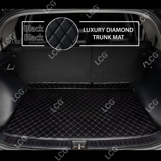 BLACK & BLACK STITCHING DIAMOND LUXURY BASE TRUNK CAR MATS SET