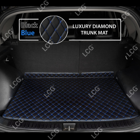 BLACK & BLUE STITCHING DIAMOND LUXURY BASE TRUNK CAR MATS SET