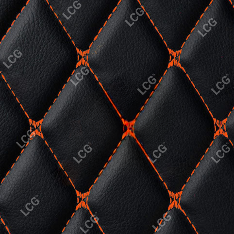 BLACK & ORANGE STITCHING DIAMOND LUXURY BASE TRUNK CAR MATS SET
