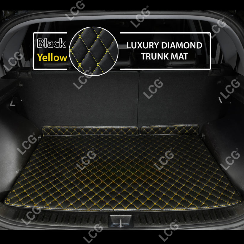 BLACK & YELLOW STITCHING DIAMOND LUXURY BASE TRUNK CAR MATS SET