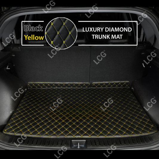 BLACK & YELLOW STITCHING DIAMOND LUXURY BASE TRUNK CAR MATS SET