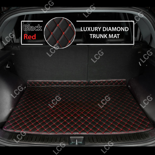 BLACK & RED STITCHING DIAMOND LUXURY BASE TRUNK CAR MATS SET