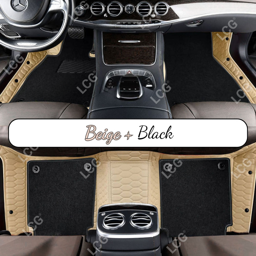 CREAM BEIGE HONEYCOMB BASE DOUBLE LAYER CAR MAT SET
