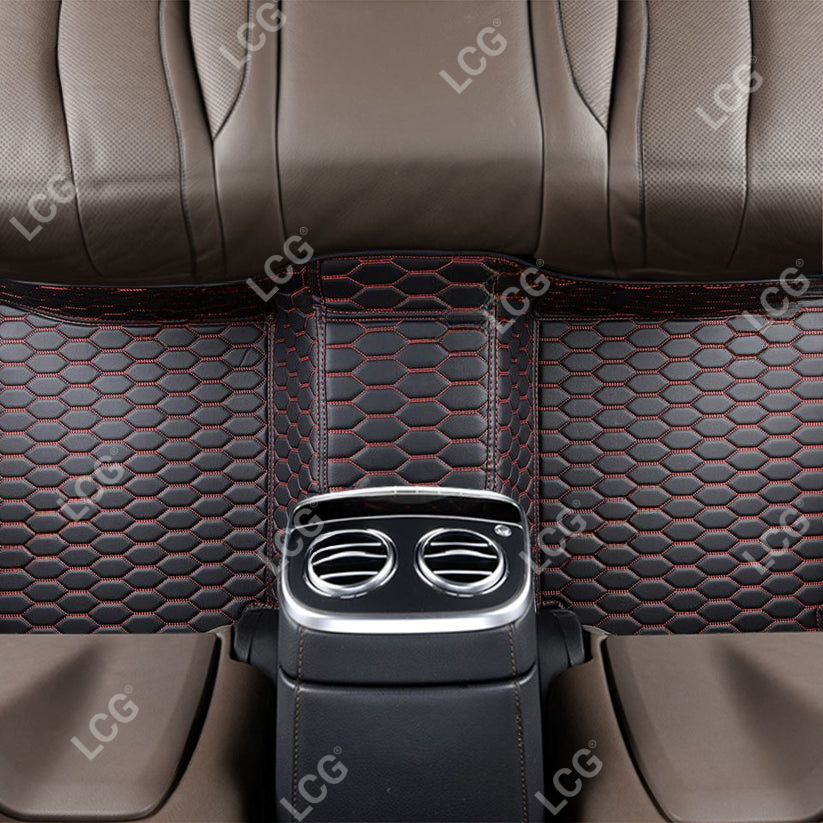 BLACK & RED STITCHING HONEY COMB LUXURY CAR MATS SET