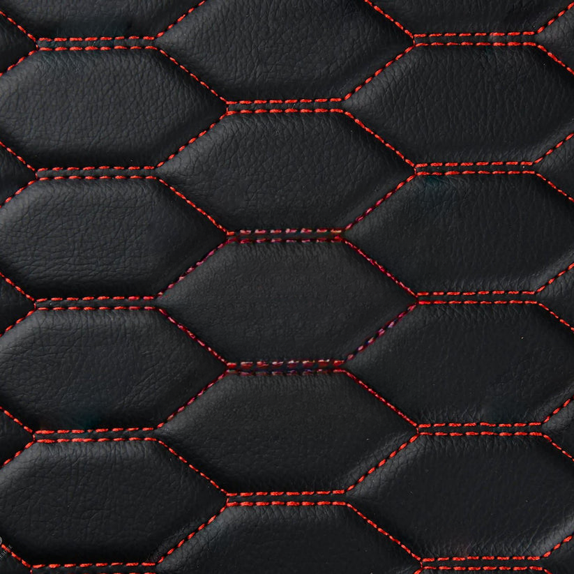 BLACK & RED STITCHING HONEYCOMB LUXURY BASE TRUNK CAR MATS SET