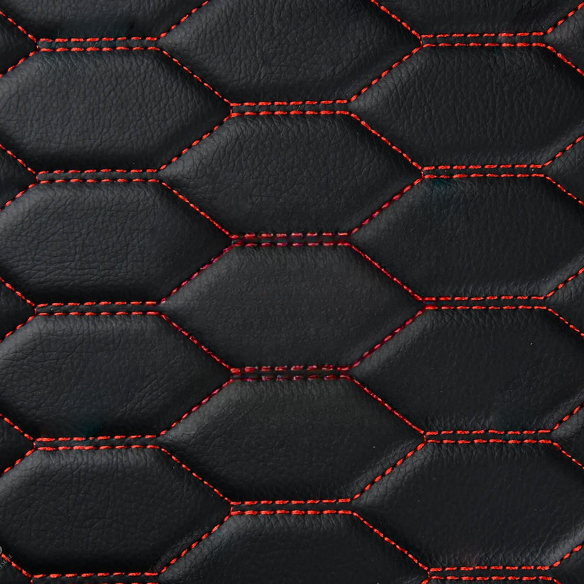 BLACK & RED STITCHING HONEY COMB LUXURY CAR MATS SET