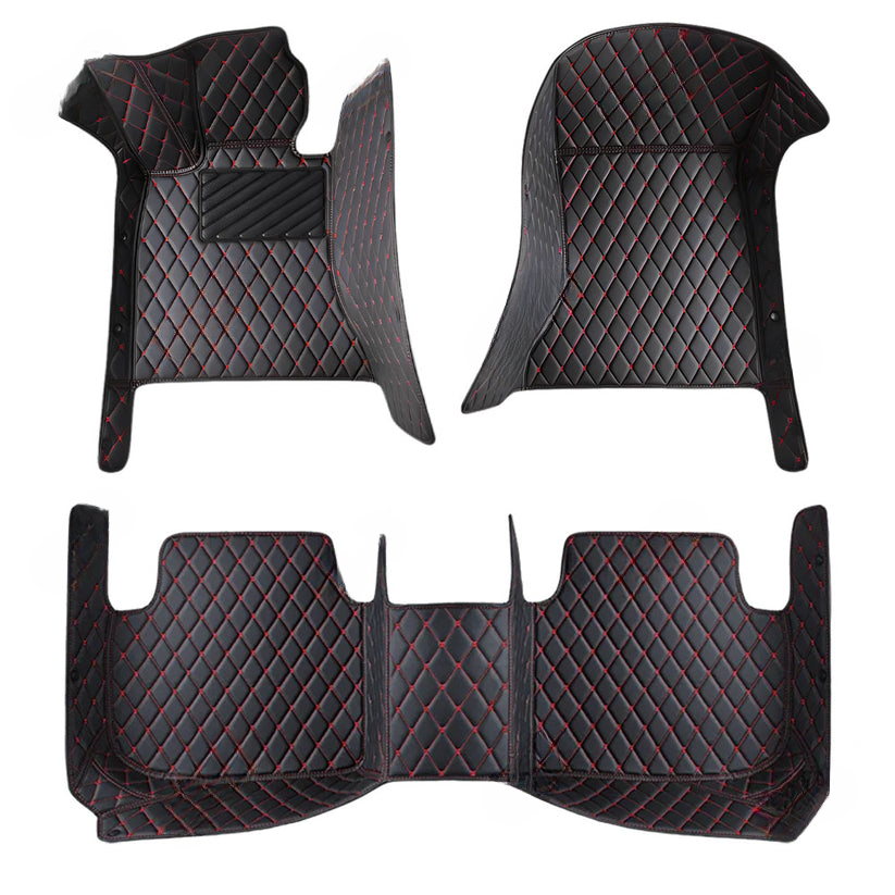 BLACK & RED DIAMOND PATTERN CAR MATS SET