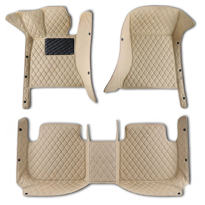 BEIGE DIAMOND PATTERN CAR MATS SET