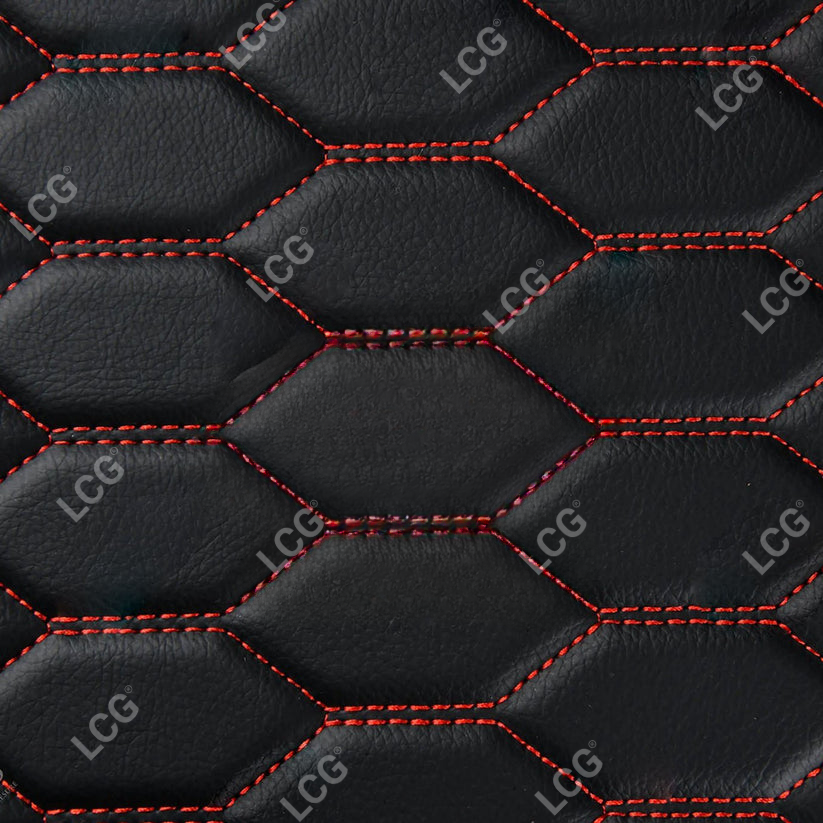 BLACK & RED STITCHING HONEY COMB LUXURY CAR MATS SET