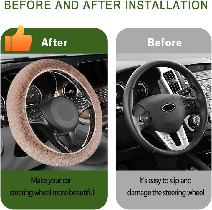 Car Steering Wheel Cover Winter Fluffy Rabbit Hair