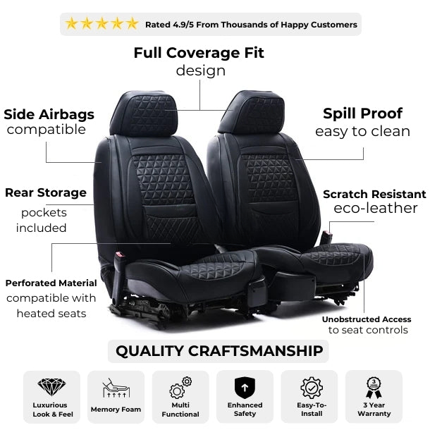 Black & White Breathable Waterproof Diamond Pattern Leather Seat Cover for Cars